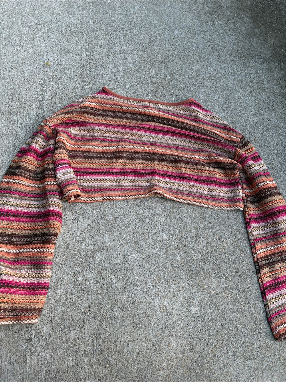 Striped Crochet Bolero Shrug in Pink & Brown Tones